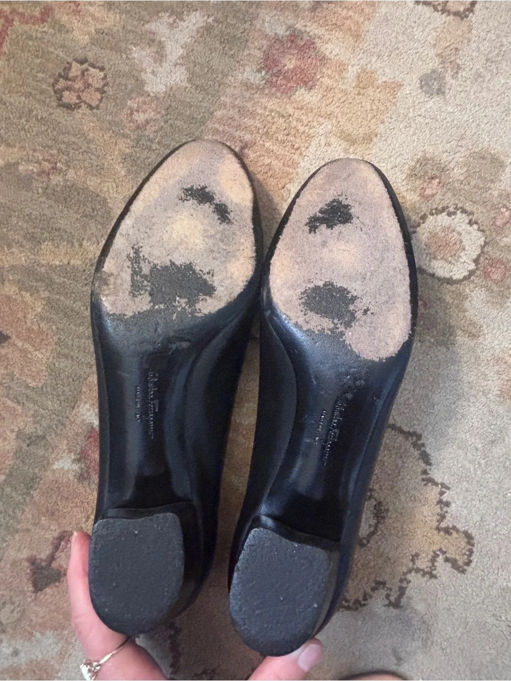 Salvatore Ferragamo Black Leather Vara Bow Flats with Gold Hardware
